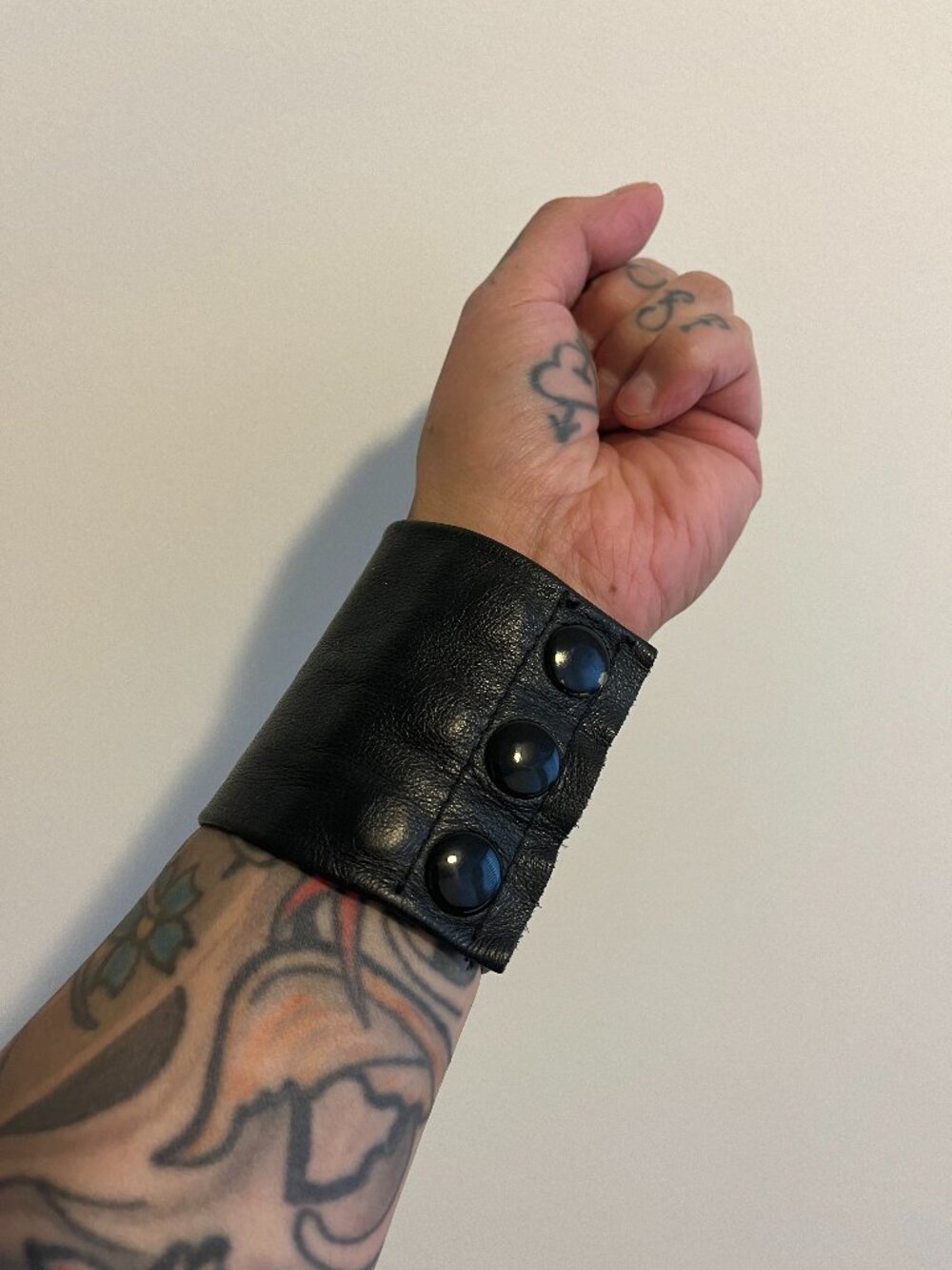 Black Leather Wristband with secret compartment